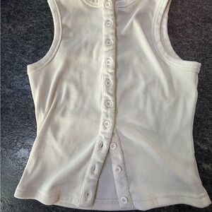 SHEIN Cream Ribbed Button-Front Tank Top